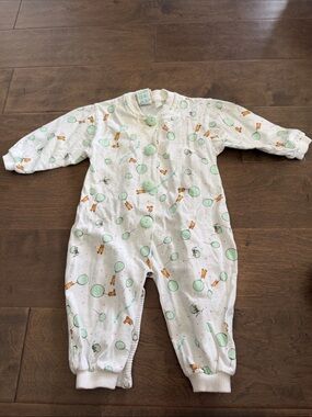 Vintage Winnie-the- Pooh Baby One-Piece Romper in White with Green Print